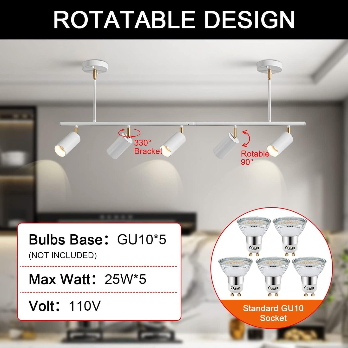 Kit Iluminación Riel LED 5 Luces Blanco Giratorio Cocina