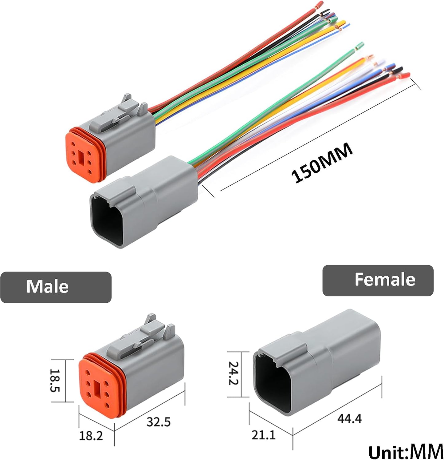 Conector eléctrico DT 6 pines impermeable coche camión barco