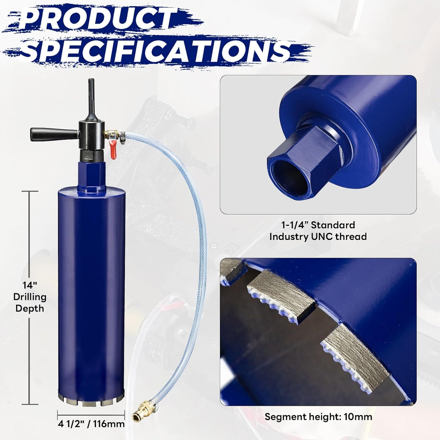 Broca núcleo SDS Plus 4-1/2pulg con adaptador inyección agua