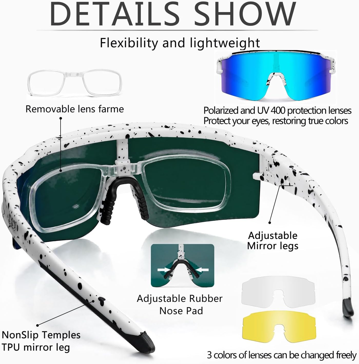 Gafas ciclismo polarizadas 3 lentes TR90 deportivas