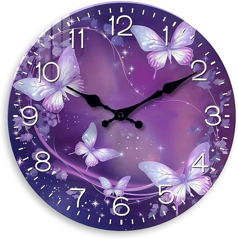 Reloj pared analógico mariposa silencioso 12pulg niña