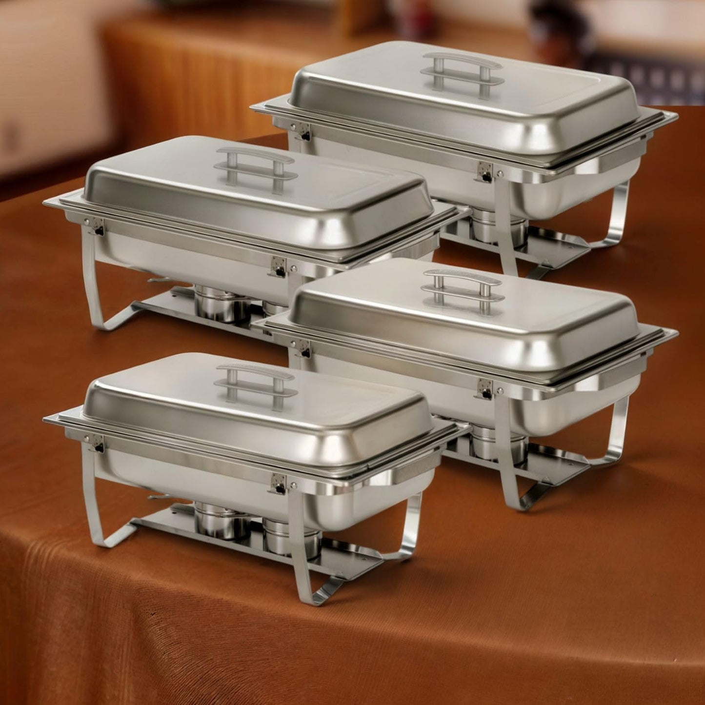 Set 4 Calentadores Acero Inox Catering con Tapas