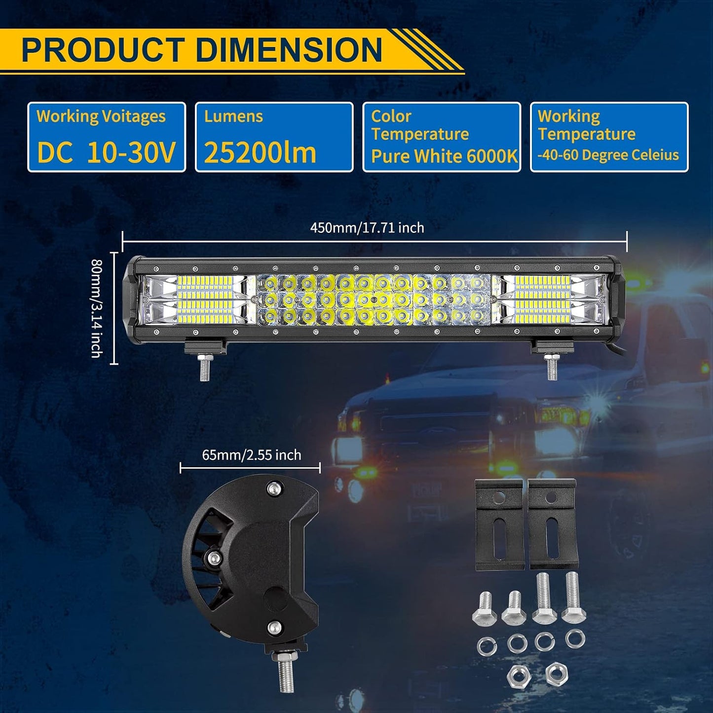 Barra LED triple fila 18" 252W impermeable Jeep ATV