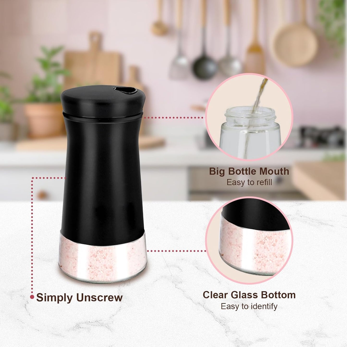 Salero pimentero negro vidrio tapas acero inox coctelera