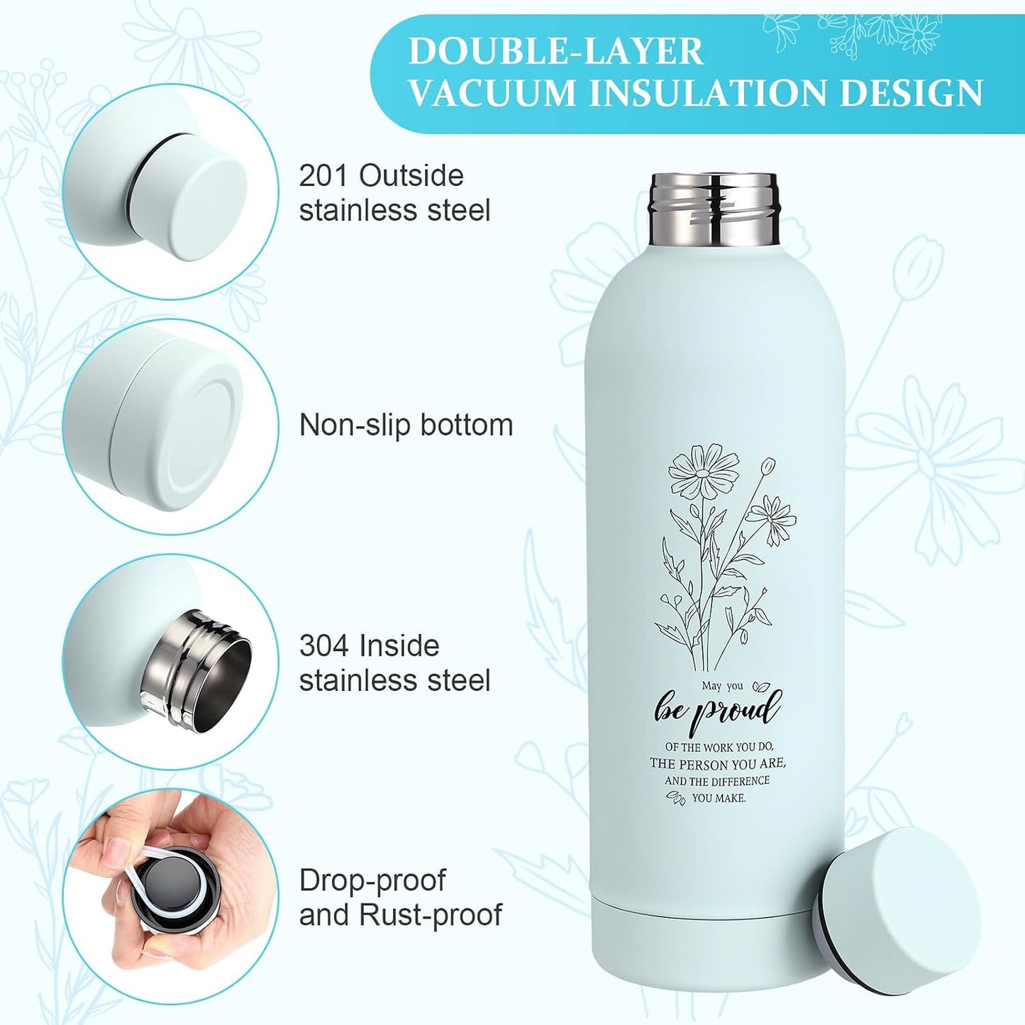 Set 7 Pzas Botella Acero Inox Doble Pared