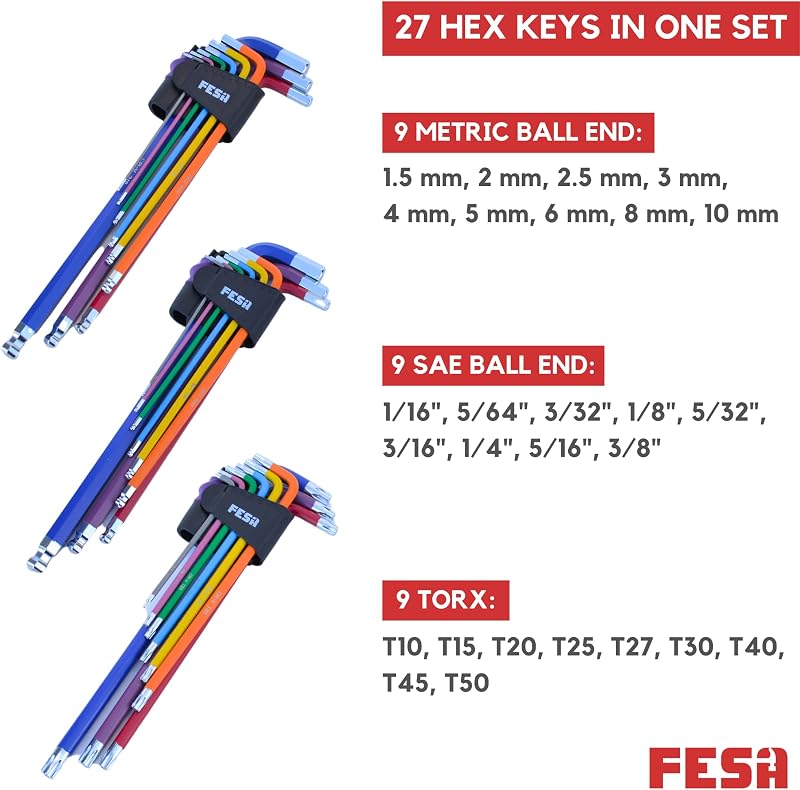 Set llaves hex jumbo 29 pzas con llaves Torx y metricas
