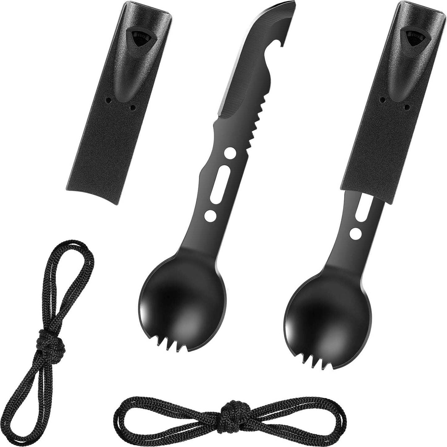 Set 2 Tenedores Acero Inox Camping con Abridor y Silbato