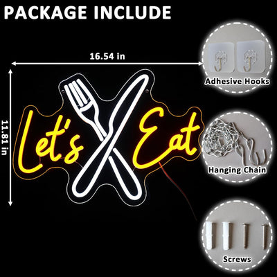 Letrero neón «let's eat» para cocina, bar, restaurante y fiesta