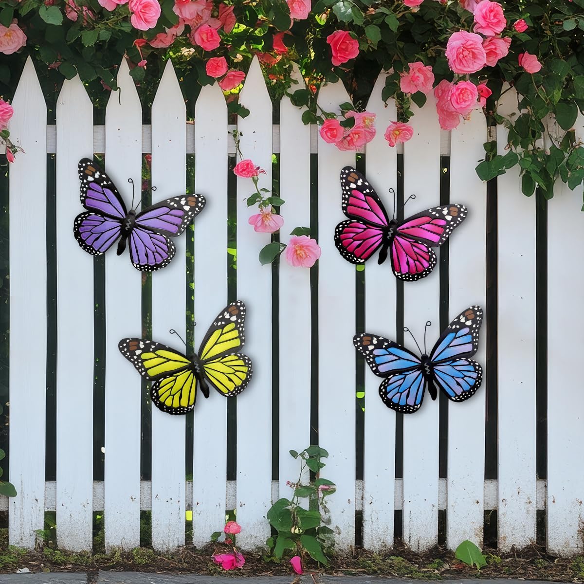 4 Mariposas Metal Colgantes Jardín 9.8"