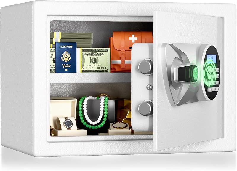 Caja fuerte biométrica con huella dual alarma blanco