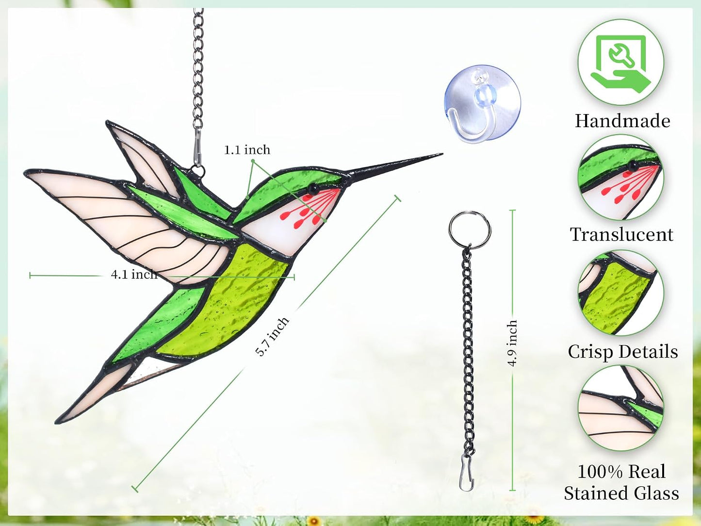 Colgantes vidrieras para colibrí atrapasoles cristal verde
