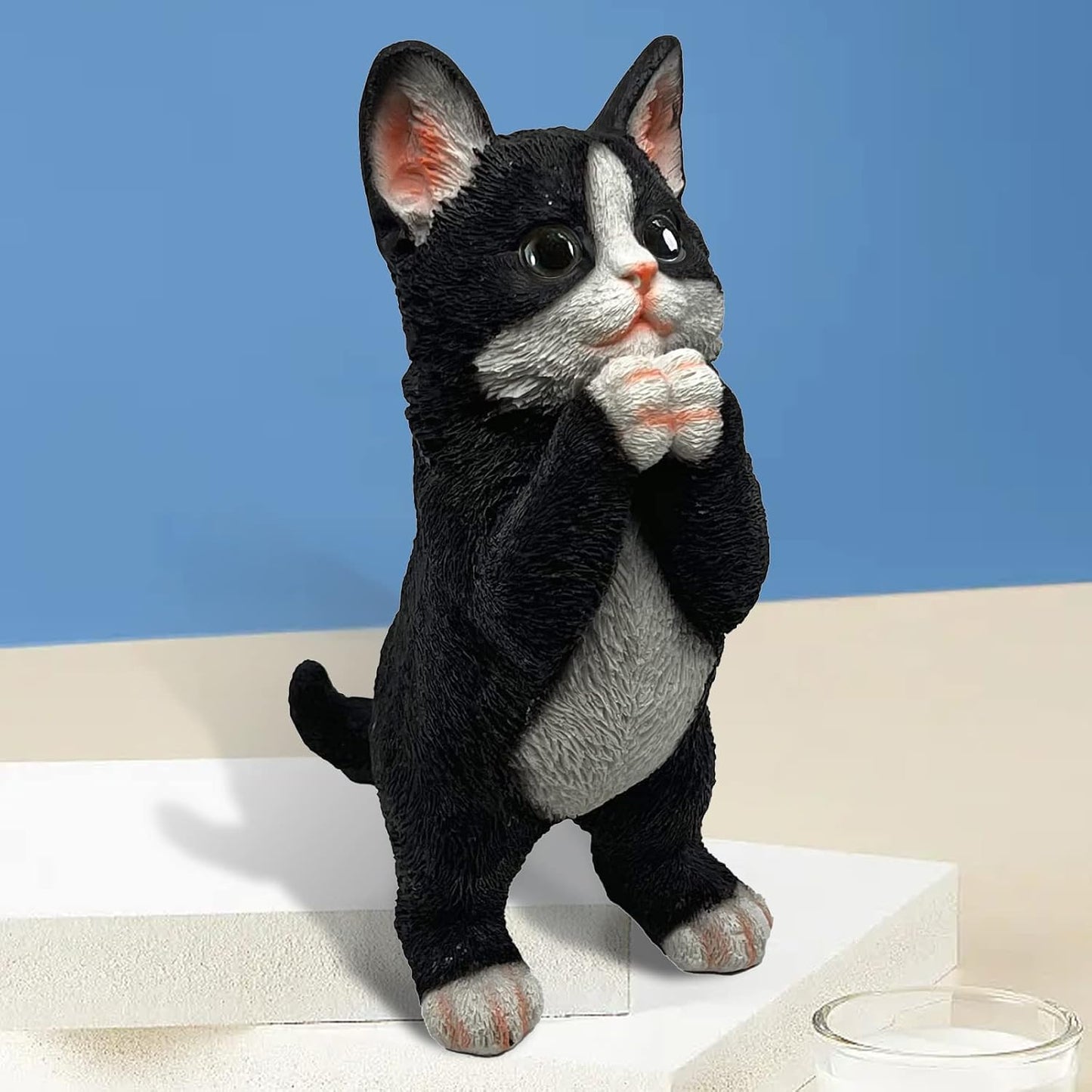 Estatua gato negro resina atigrado decoración jardín