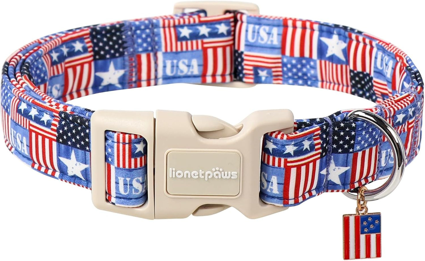 Collar perro verano ajustable patrón bandera americana