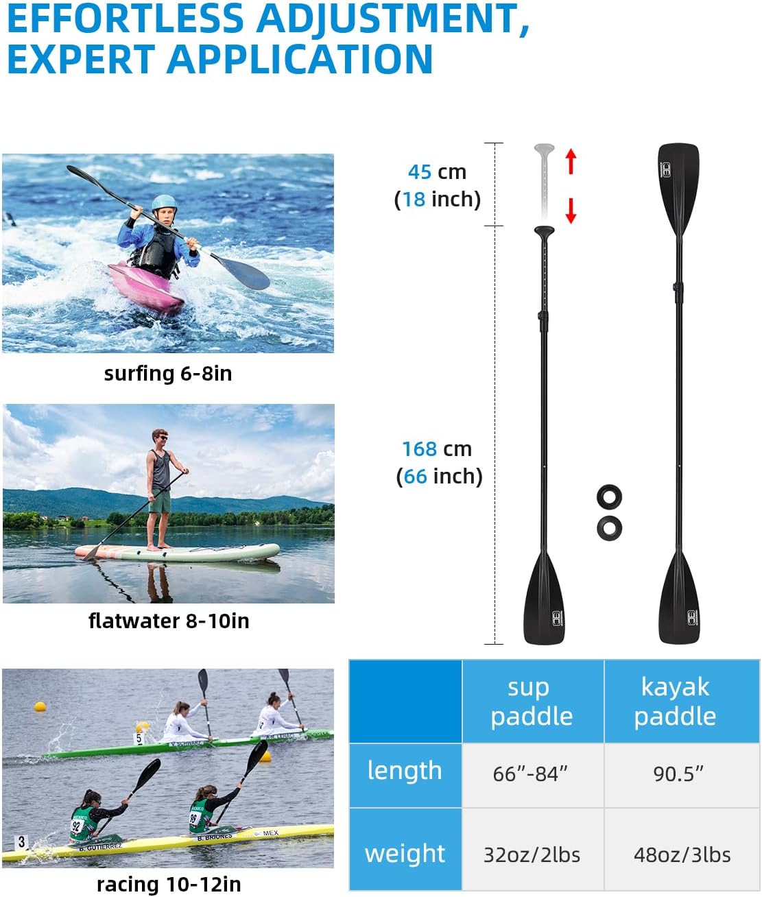 Remo ajustable para paddleboard eje aluminio cuchillas