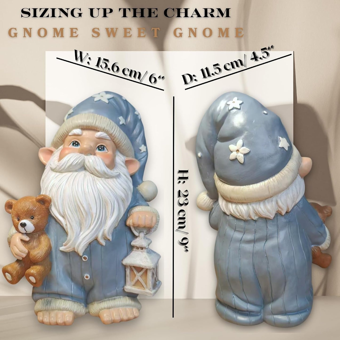 Gnomo jardín Sleepy con oso farol resina 9pulg