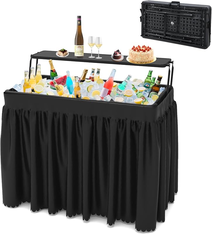 Mesa plegable enfriadora hielo doble capa falda negra
