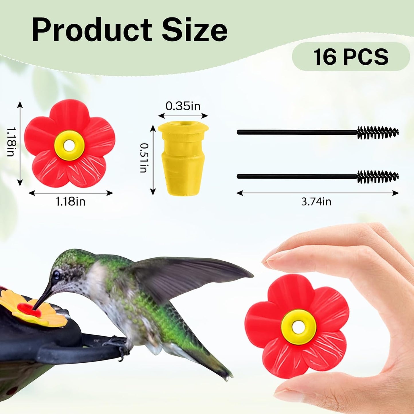 16 Flores Repuesto Alimentador Colibríes con Cepillos Limpieza