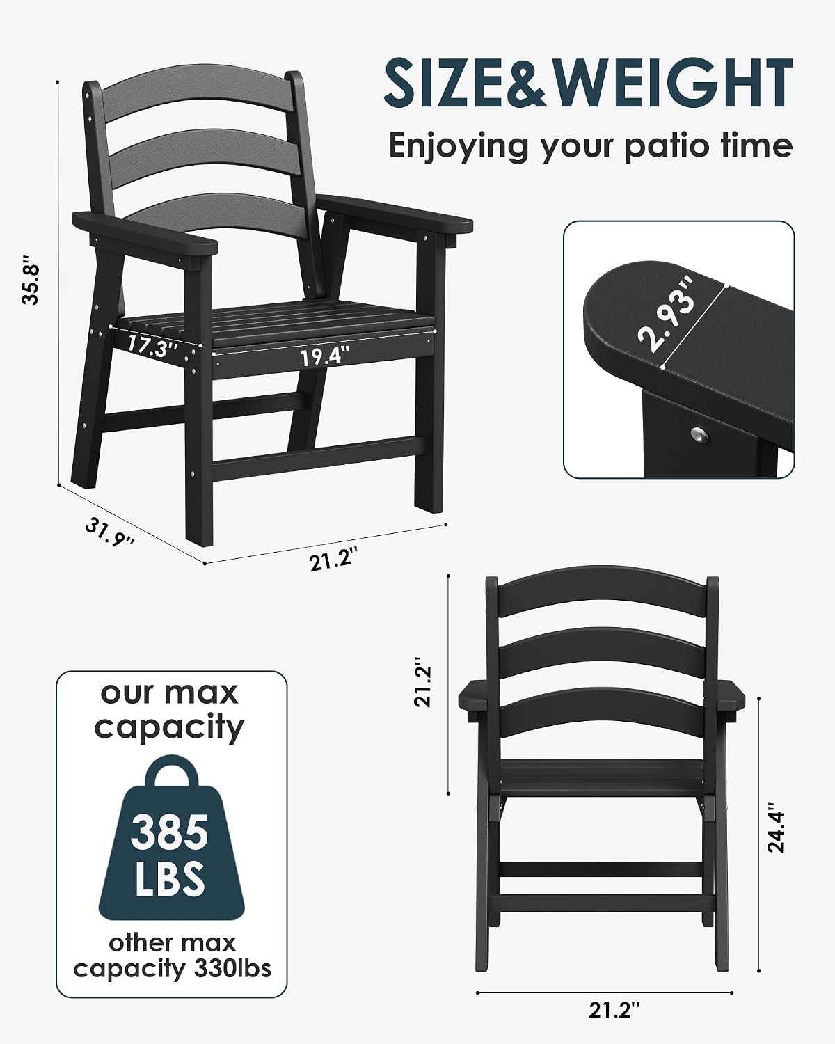 Silla comedor patio polietileno HD 385lb color negro