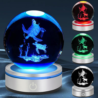 Luz nocturna esfera cristal tortuga LED decoración hogar