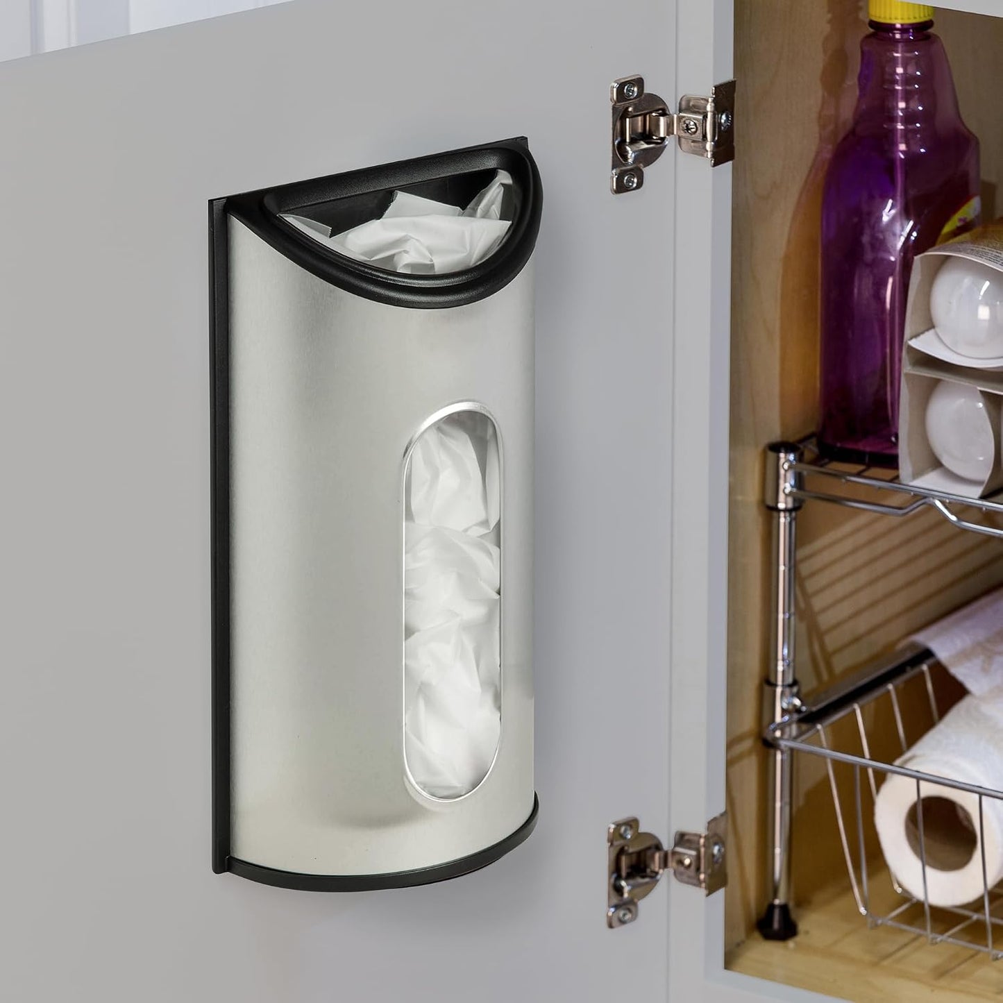 Bolsas plástico acero inox dispensador pared cocina garaje