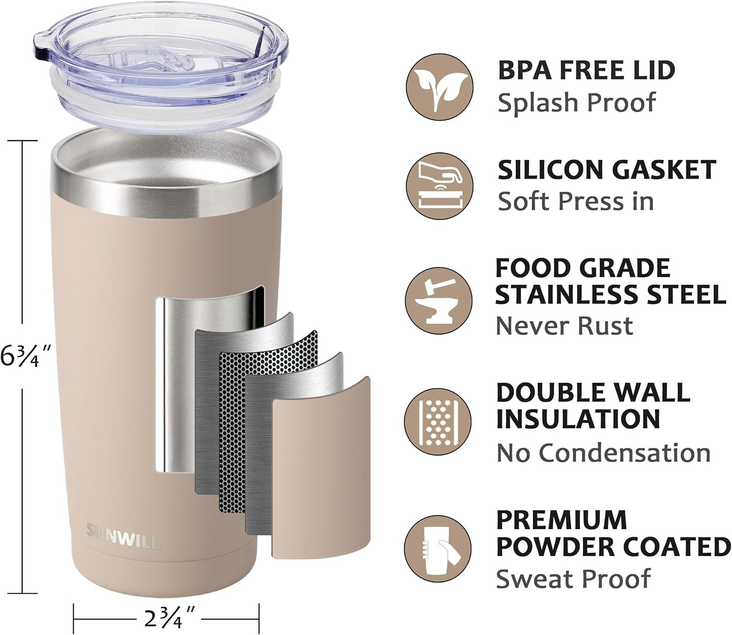 Vaso café viaje 20oz acero inox aislado tapa color gris
