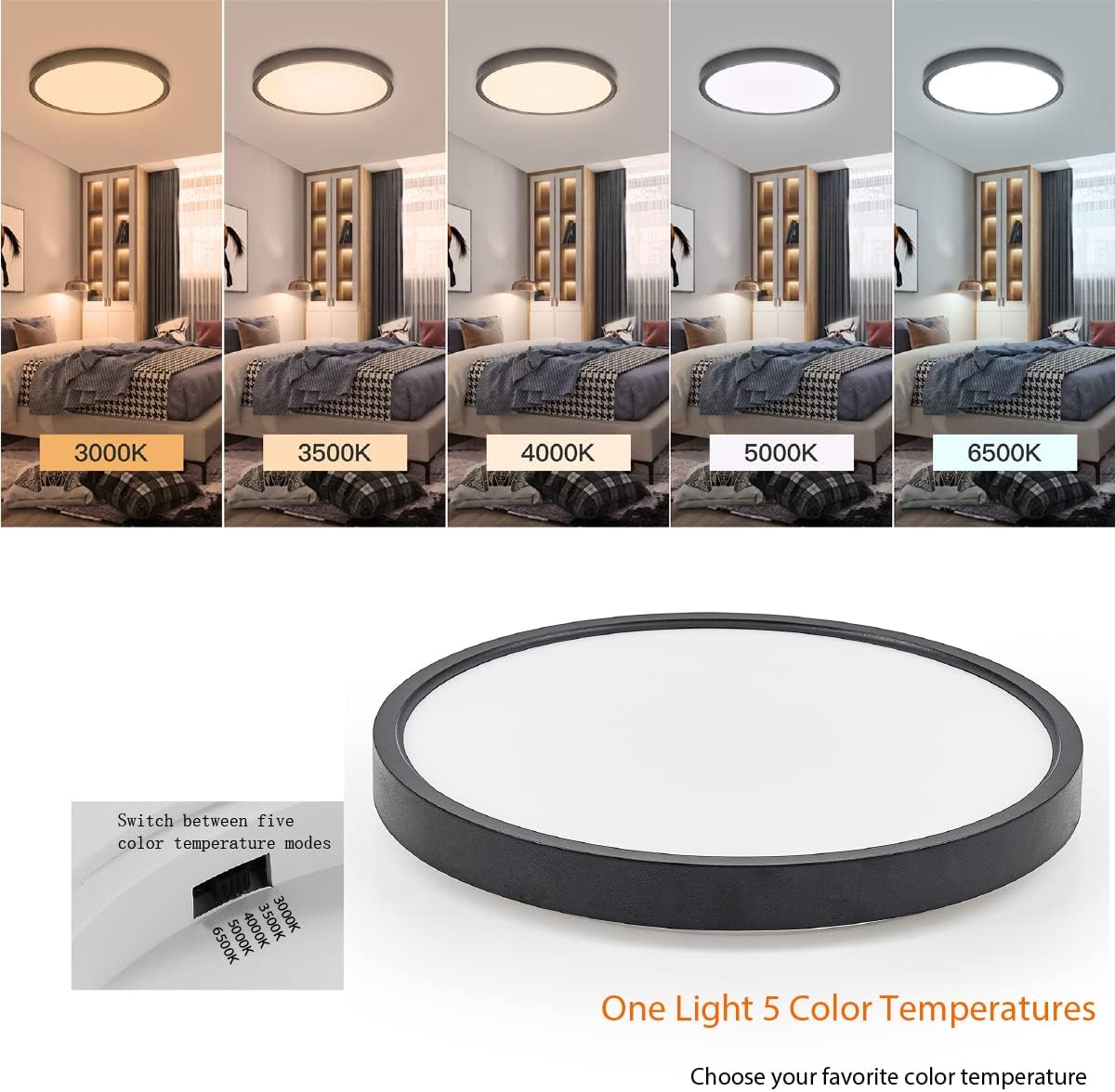 Lámpara techo LED regulable 12pulg 20w 5CCT negro