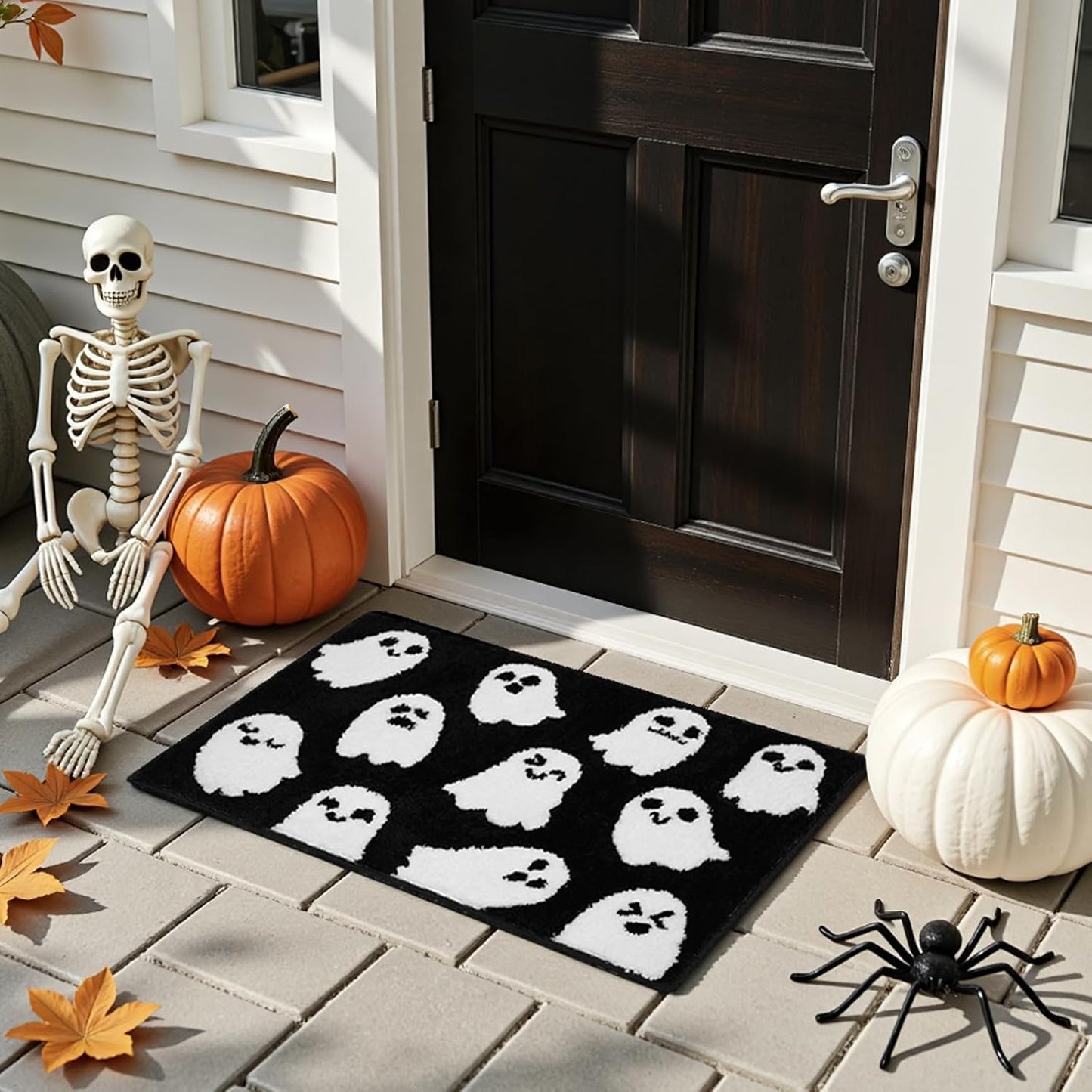 Alfombra baño Halloween fantasma blanco y negro antideslizante