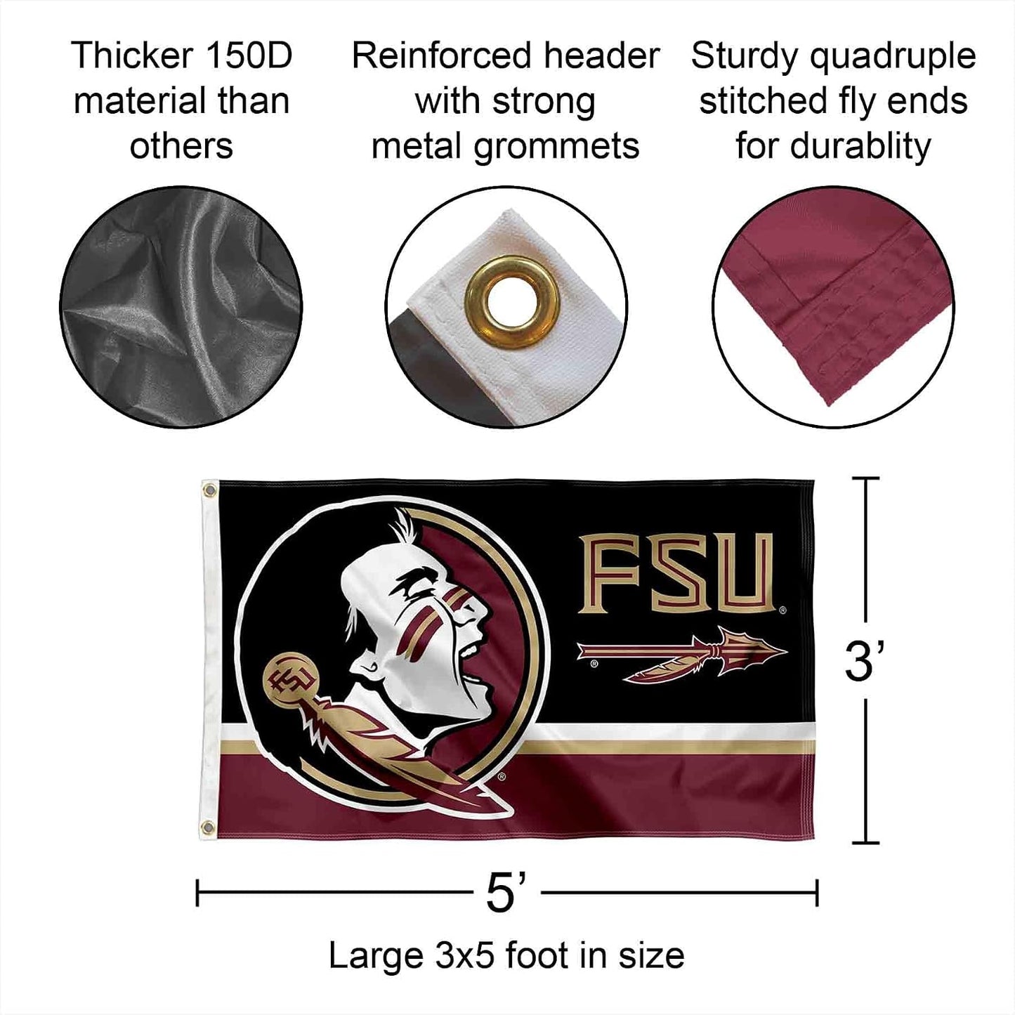 Bandera FSU Noles 3x5 para Decoración de Eventos y Hogar