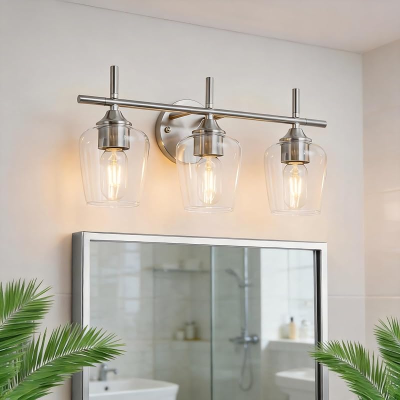 Lámpara baño 3 luces níquel cepillado espejo