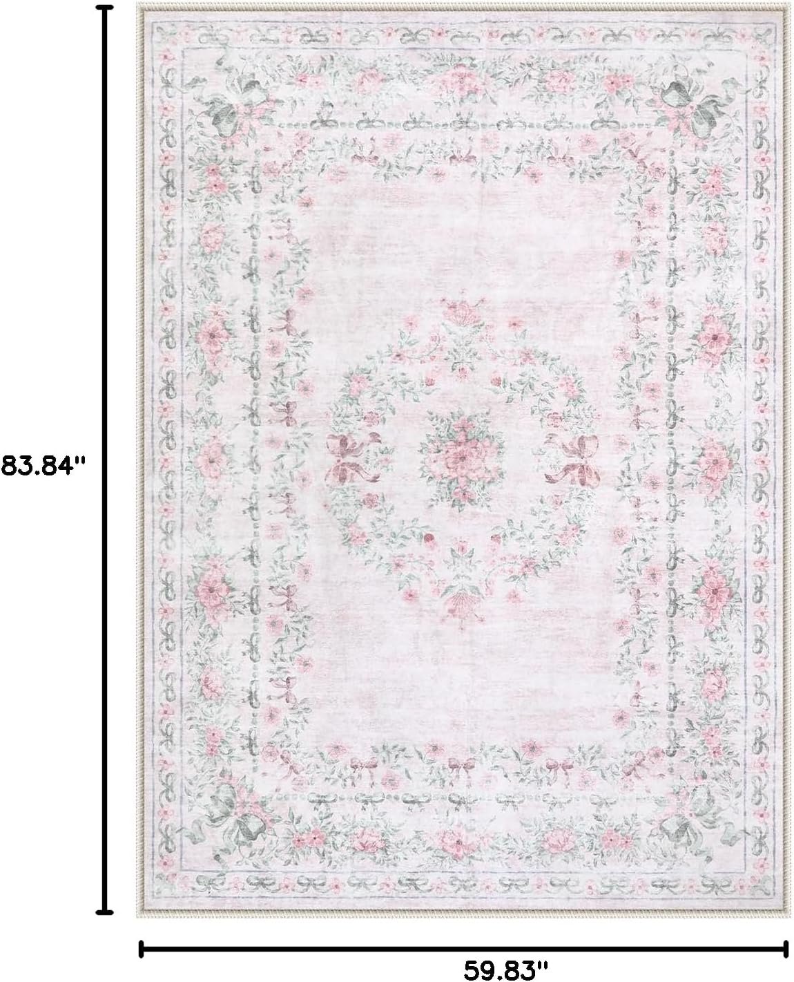 Alfombra rosa lazo floral dormitorio niña antiderrap
