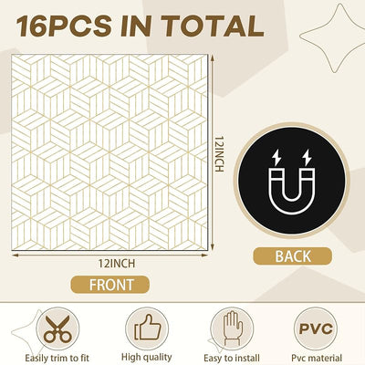 16 Pzas Papel Tapiz Magnético 12x12" Dorado Blanco