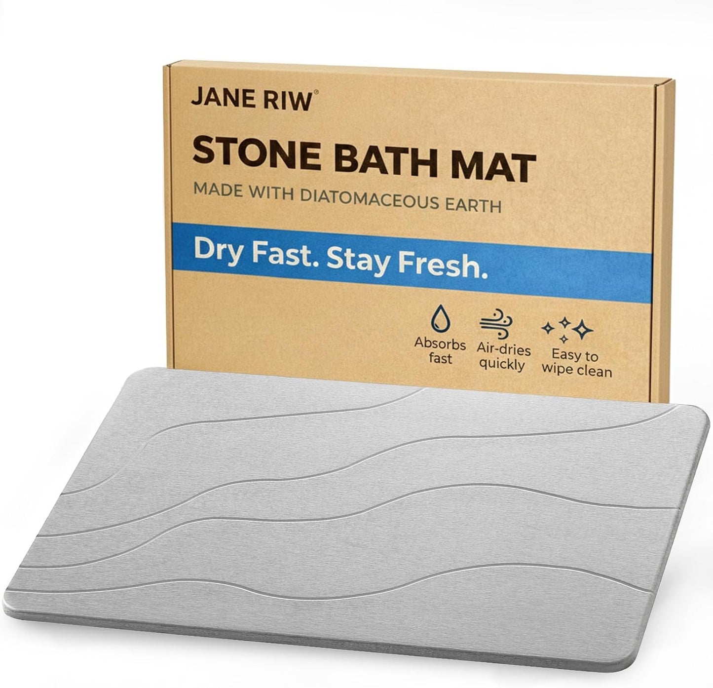 Tapete baño piedra secado rápido 23.5x15.5pulg gris claro