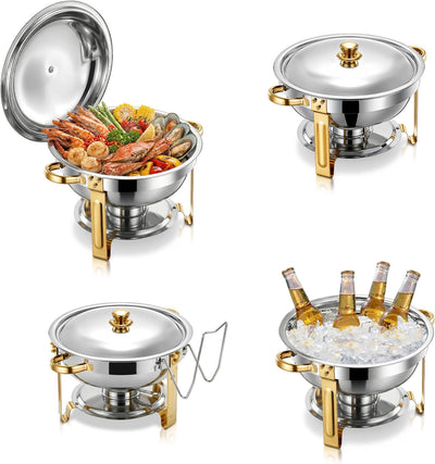 Set 4 Platos Bufé Acero Inox 6qt Redondos Dorado/Plata