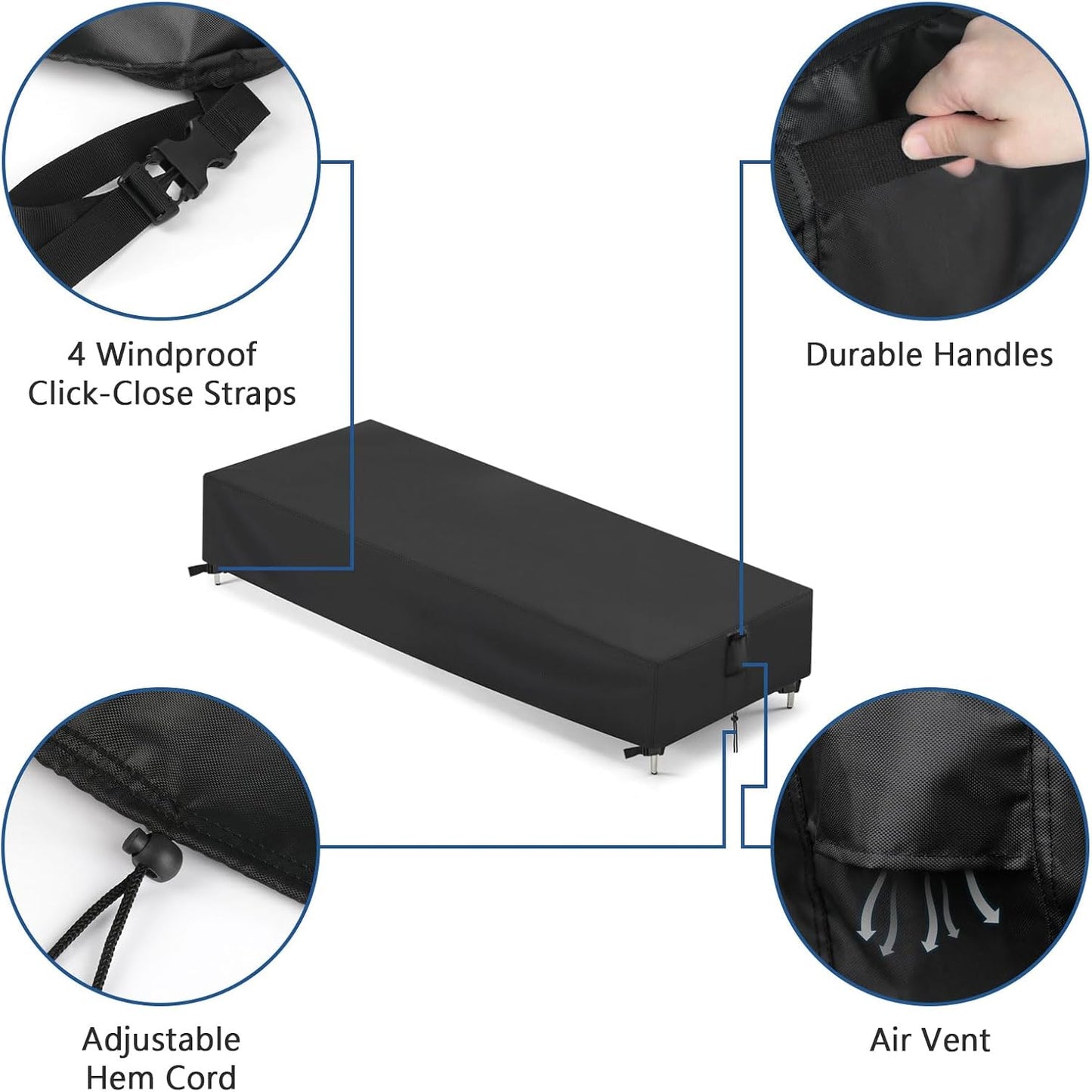 2 Fundas tumbona patio impermeables 78x26x12pulg negro