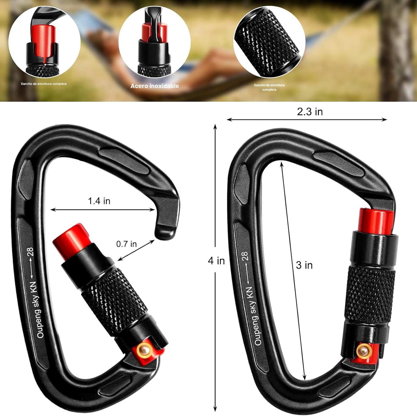 Clips mosquetón bloqueo automático 28KN llaveros campamento