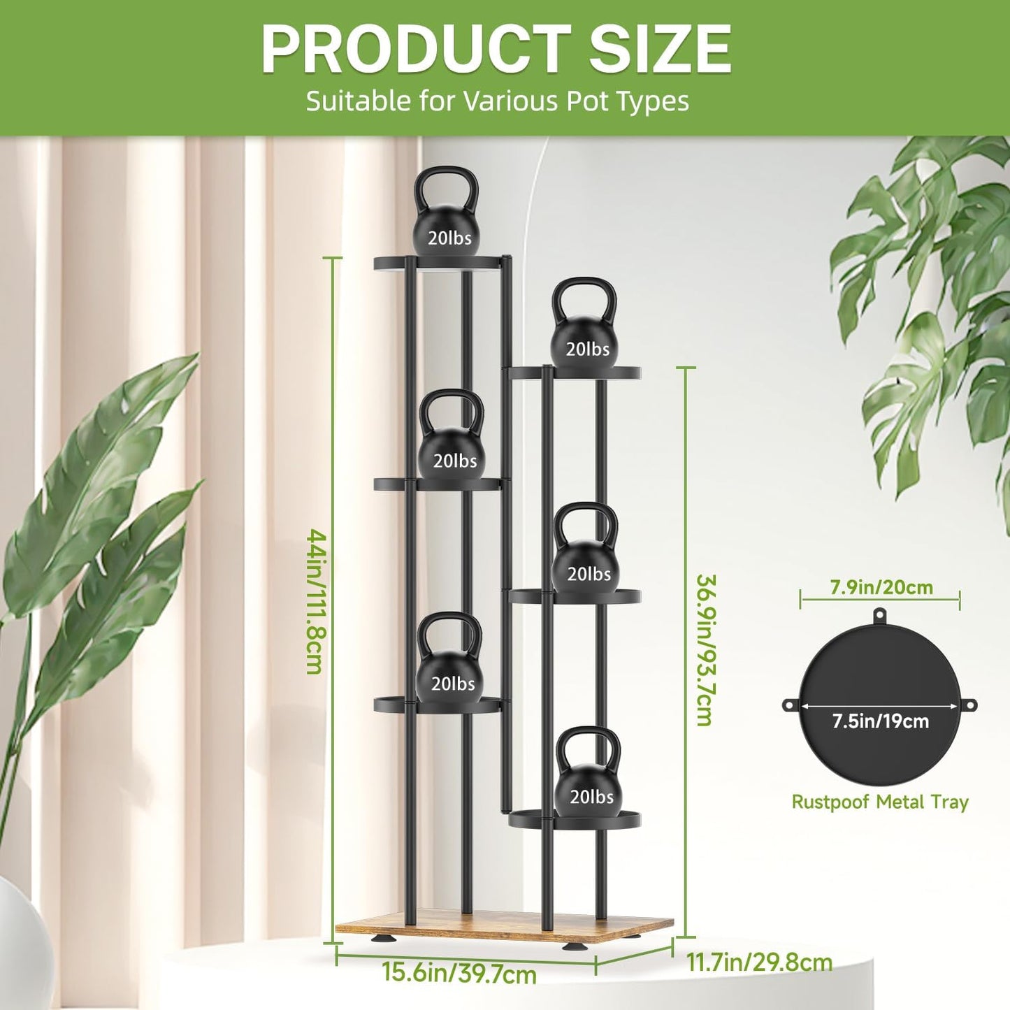 Soporte plantas 6 niveles metal 44pulg para patio