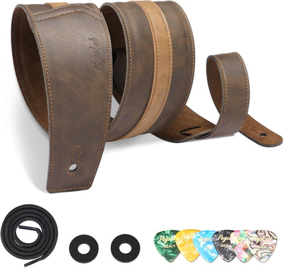 Correa cuero guitarra 3pulg acolchada ajustable 51-57pulg marrón
