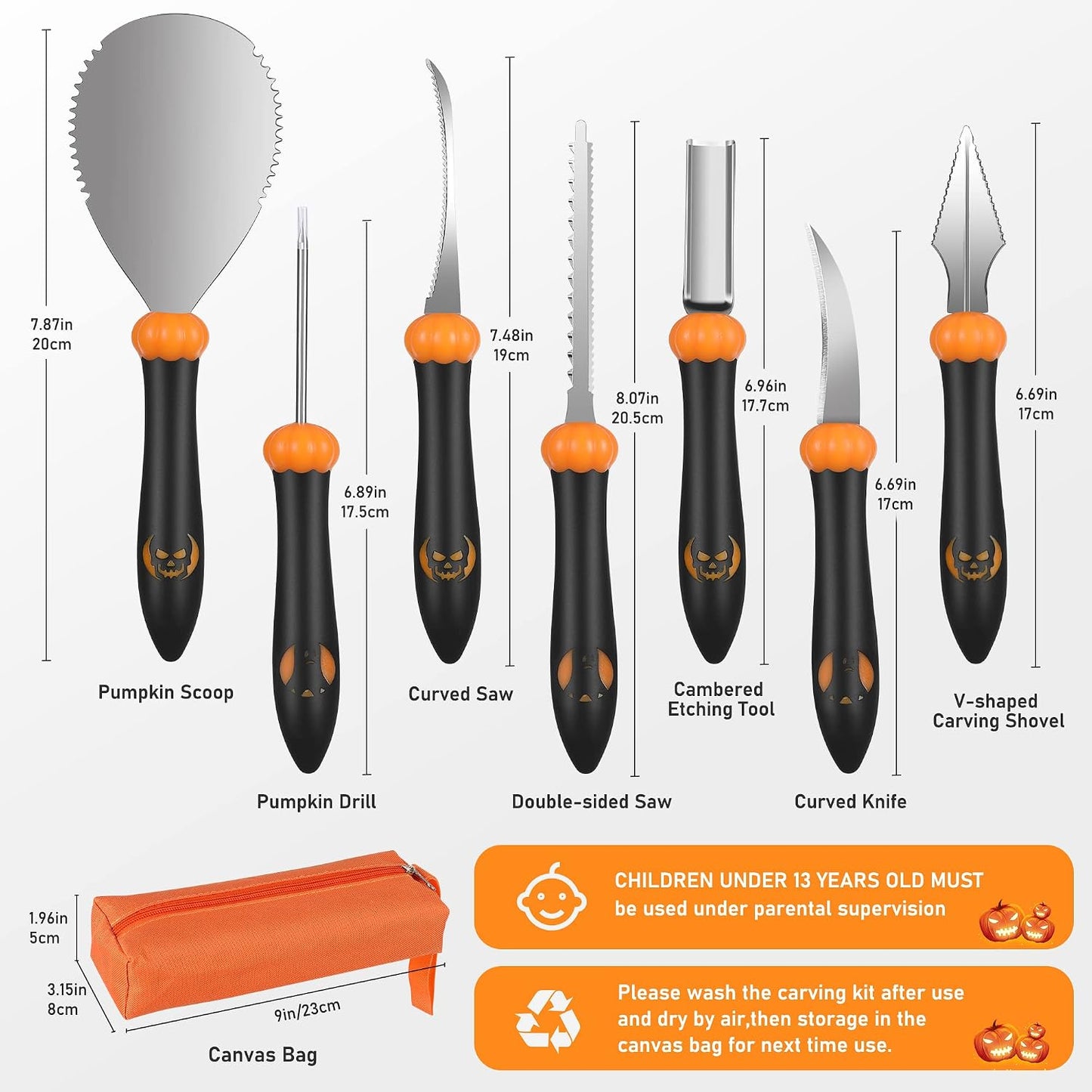 Kit 7 herramientas acero inox cuchillo tallar calabaza