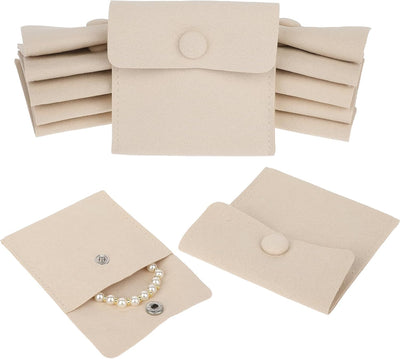 12 Bolsas Microfibra para Joyas con Botón Beige