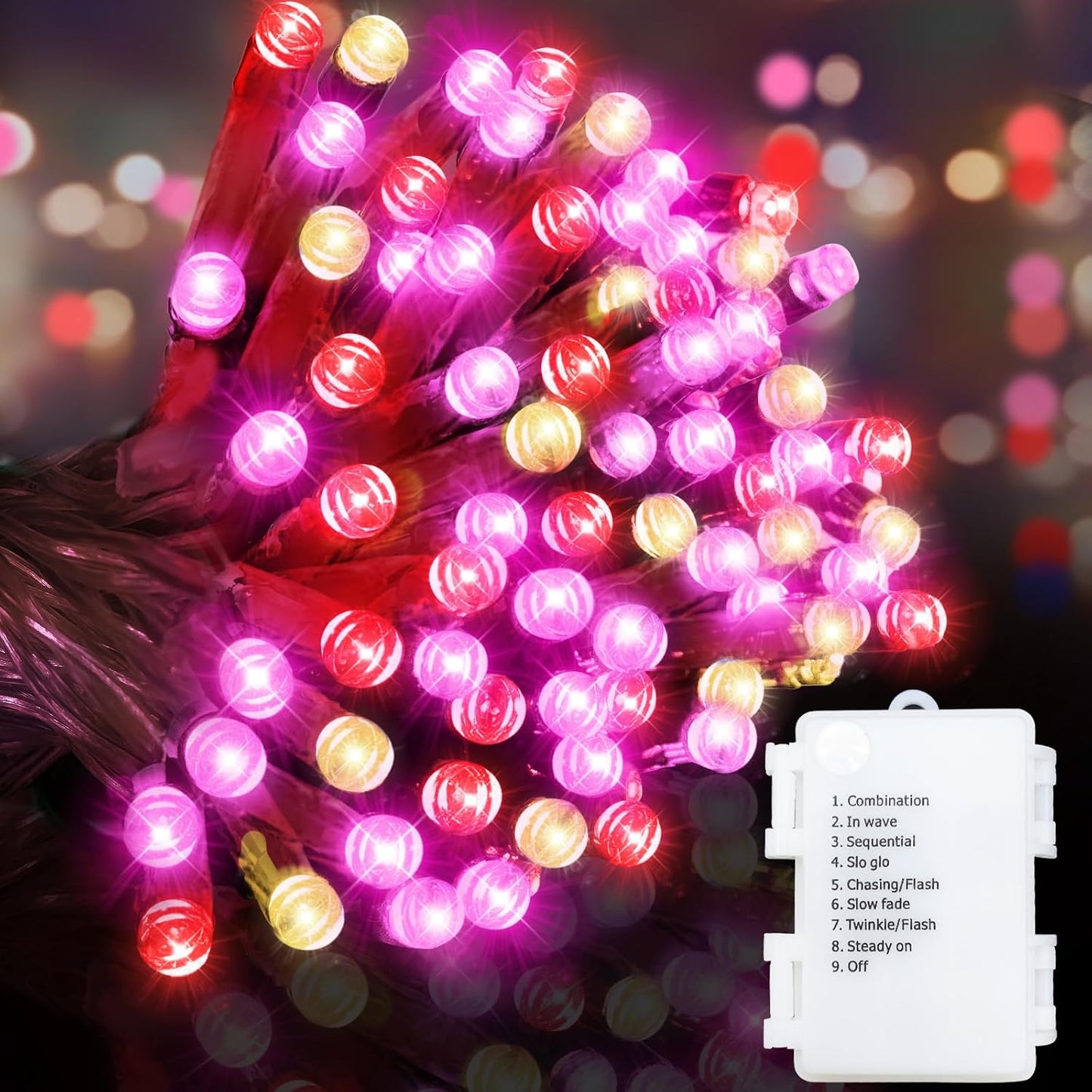 Temporizador luces LED 33ft San Valentín color rojo