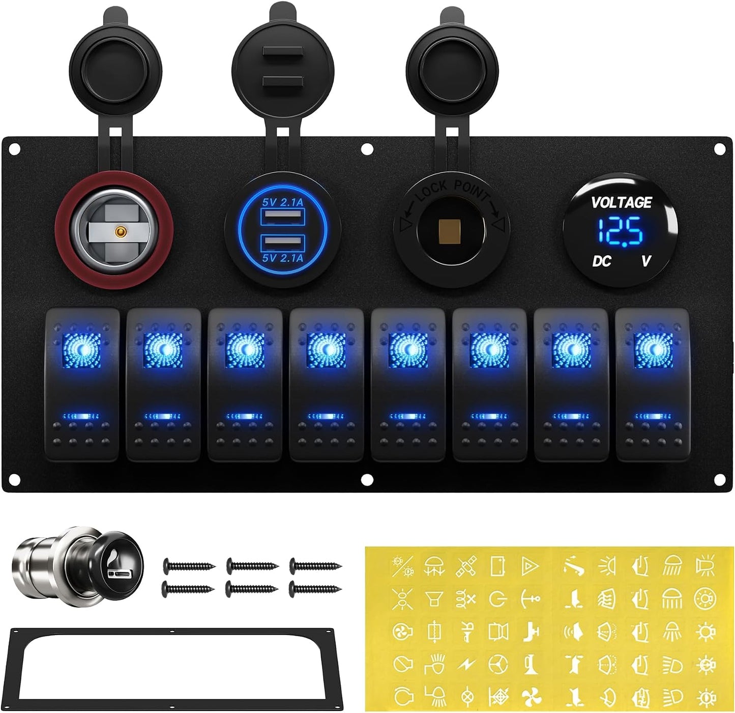 Panel interruptores marino 8 cuadrillas 12V luz LED azul