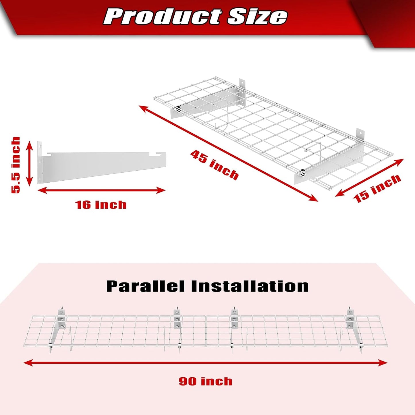 2 Estantes Pared Garaje 45x15pulg Soporta 220lb Blanco