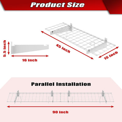 2 Estantes Pared Garaje 45x15pulg Soporta 220lb Blanco
