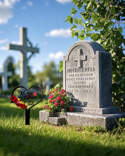 Decoración tumba mamá corazón rosa mariposa cementerio