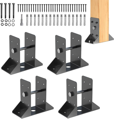 4 Bases Poste 4x4 Soporte Barandilla Cubierta Negro
