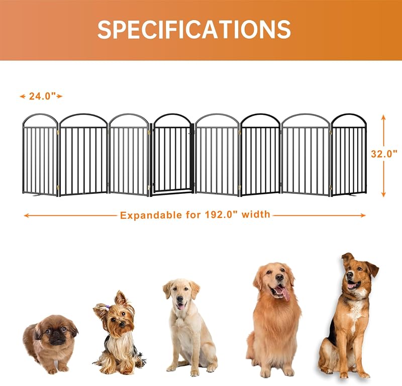 8 Paneles Puerta Metal para Perros 192" Ancha 32" Alta