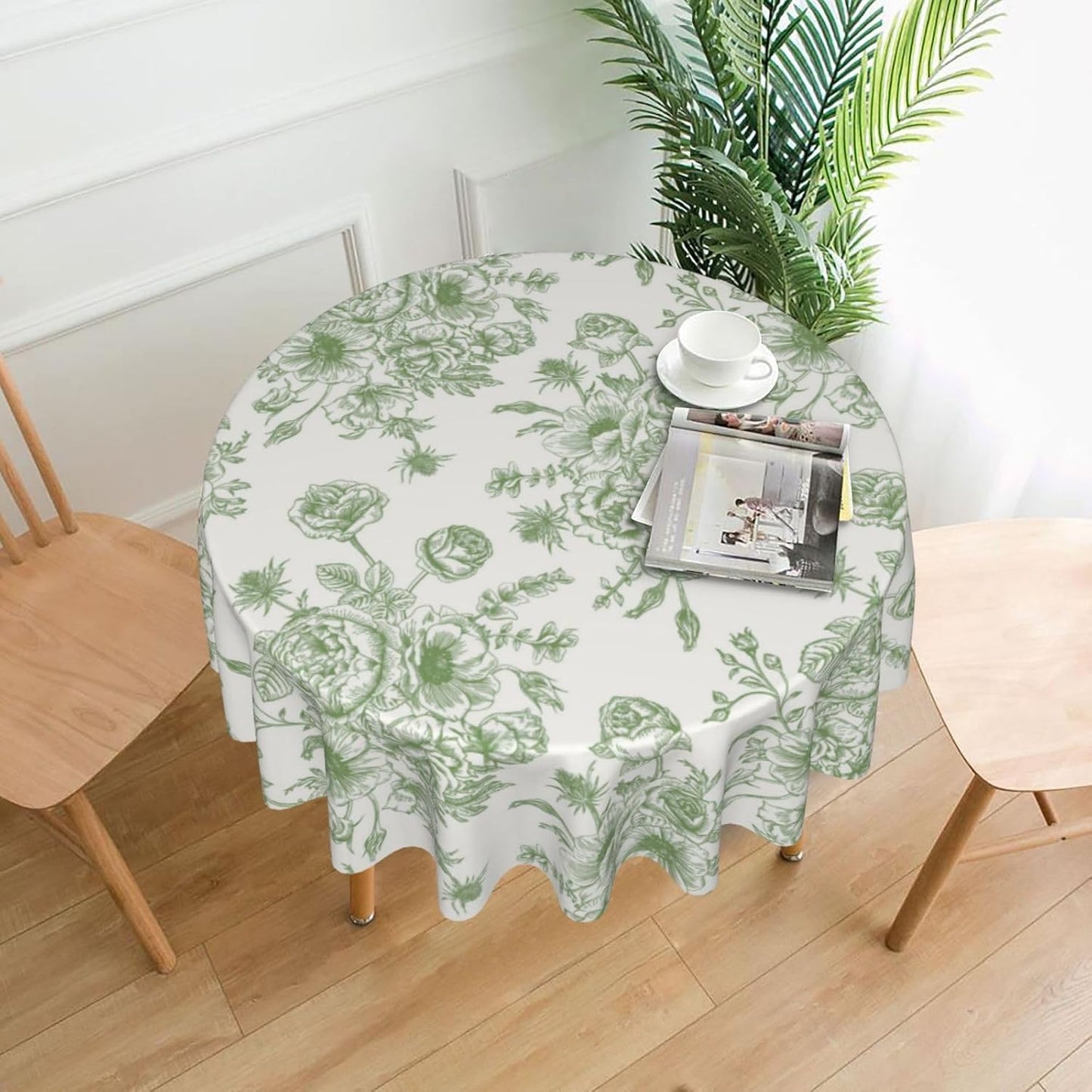 Mantel floral verde salvia 70x70pulg tela poliéster vintage