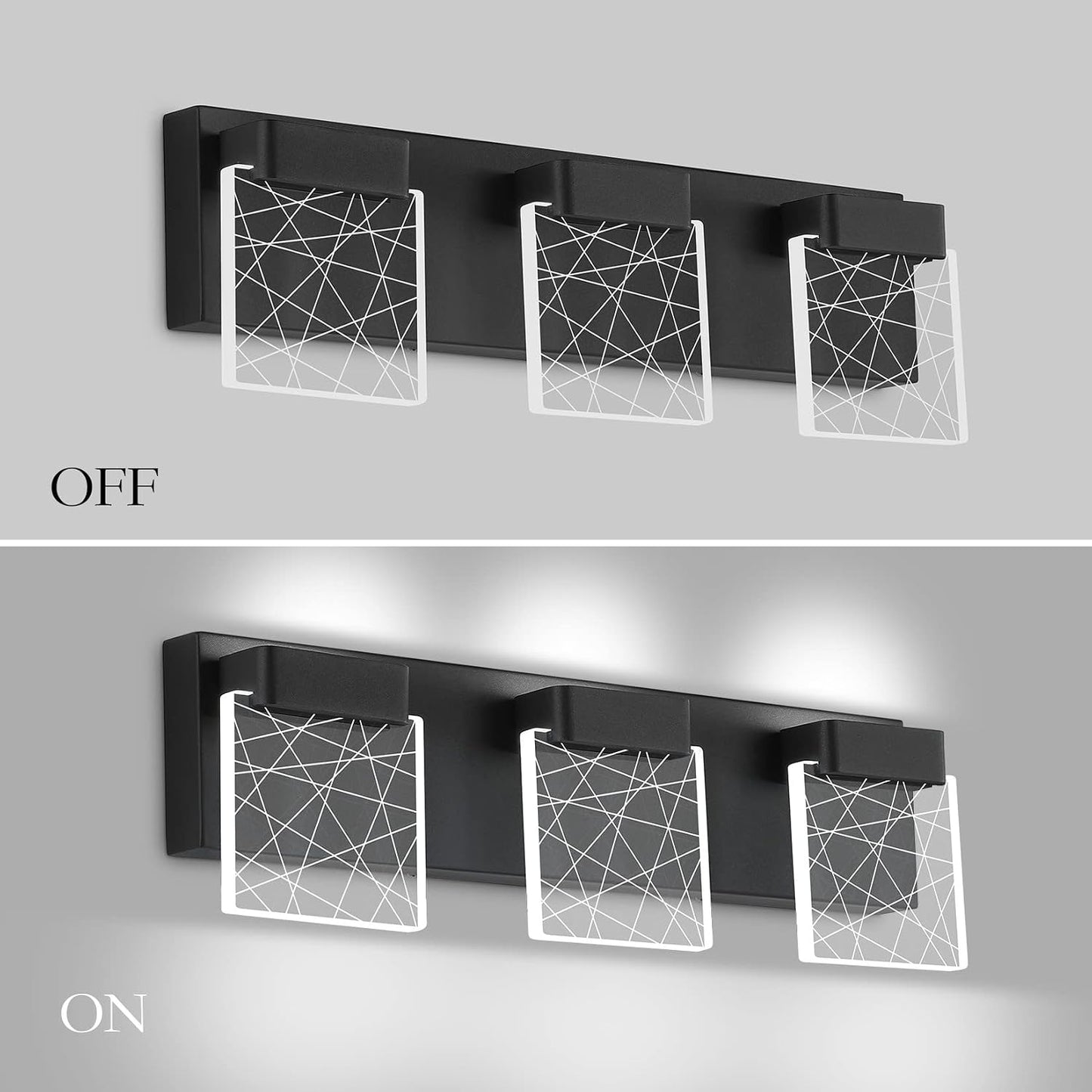 Luz de tocador LED baño 3 luces 6000K negra moderna