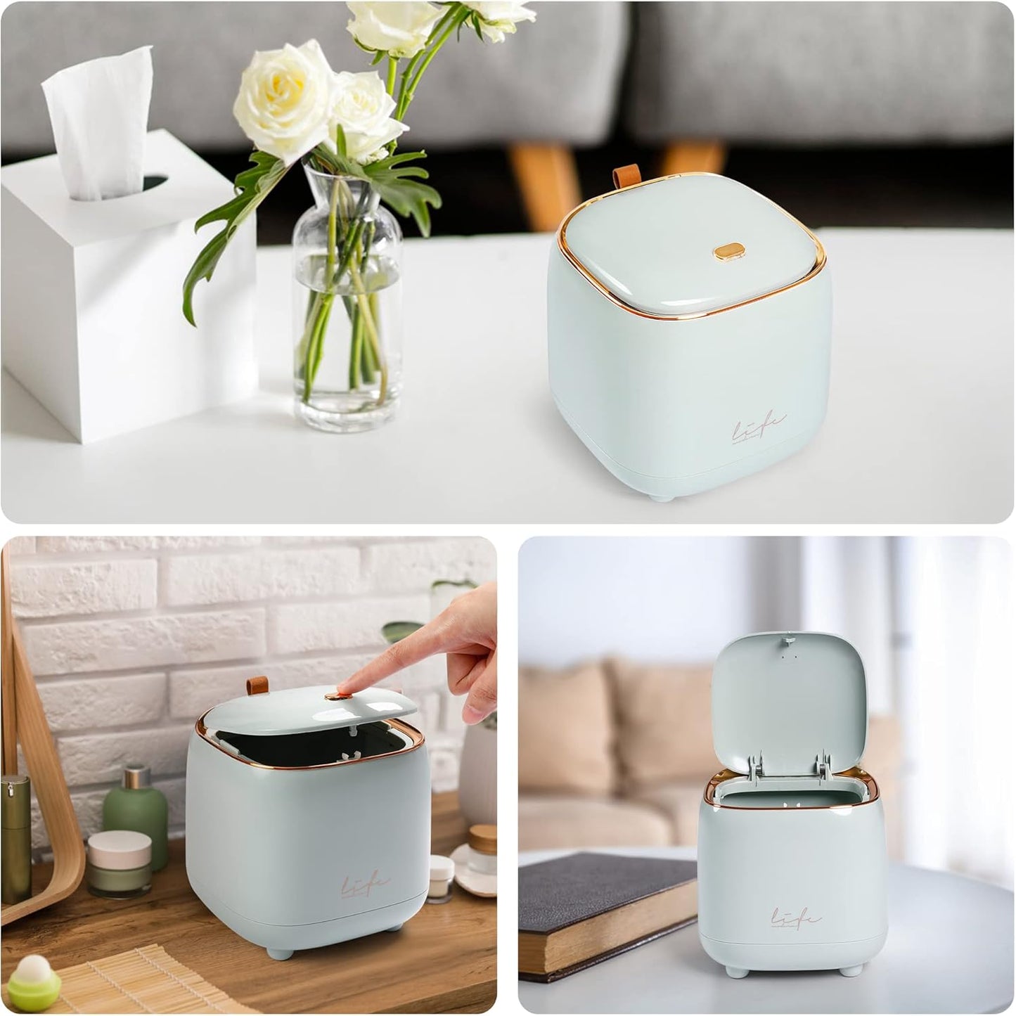 Cubo basura escritorio con 10 bolsas tapa presión
