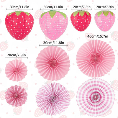 12 Faroles Papel Fresa Decoración Fiesta Colgante